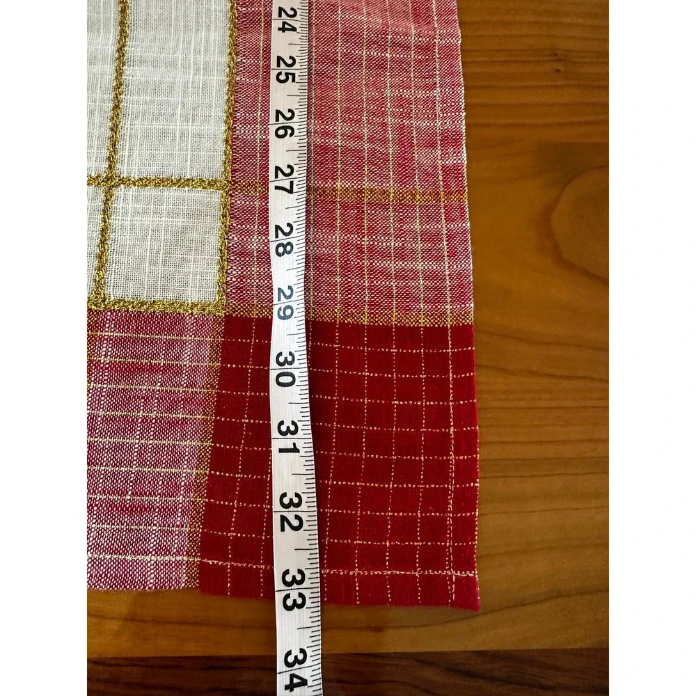Vintage Christmas Poinsettia Embroidered Square Tablecloth Red Gold Metallic 33